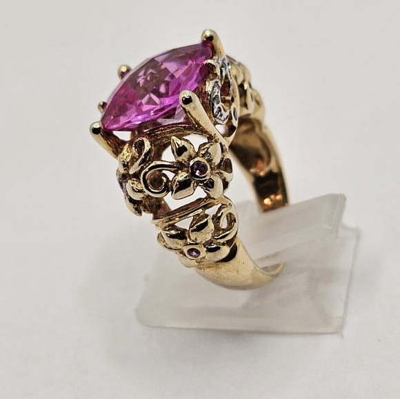 Vintage Technibond Pink Sapphire 💗 14k over Sterling Silver Sz 6! ✨️ - Picture 4 of 15